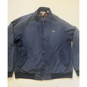 VTG Mens Izod Lacoste Blue Bomber Jacket Full Zip Alligator Logo Lined Vented  L